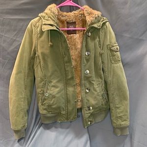 Old Navy Army Green zip up winter coat with button detail
